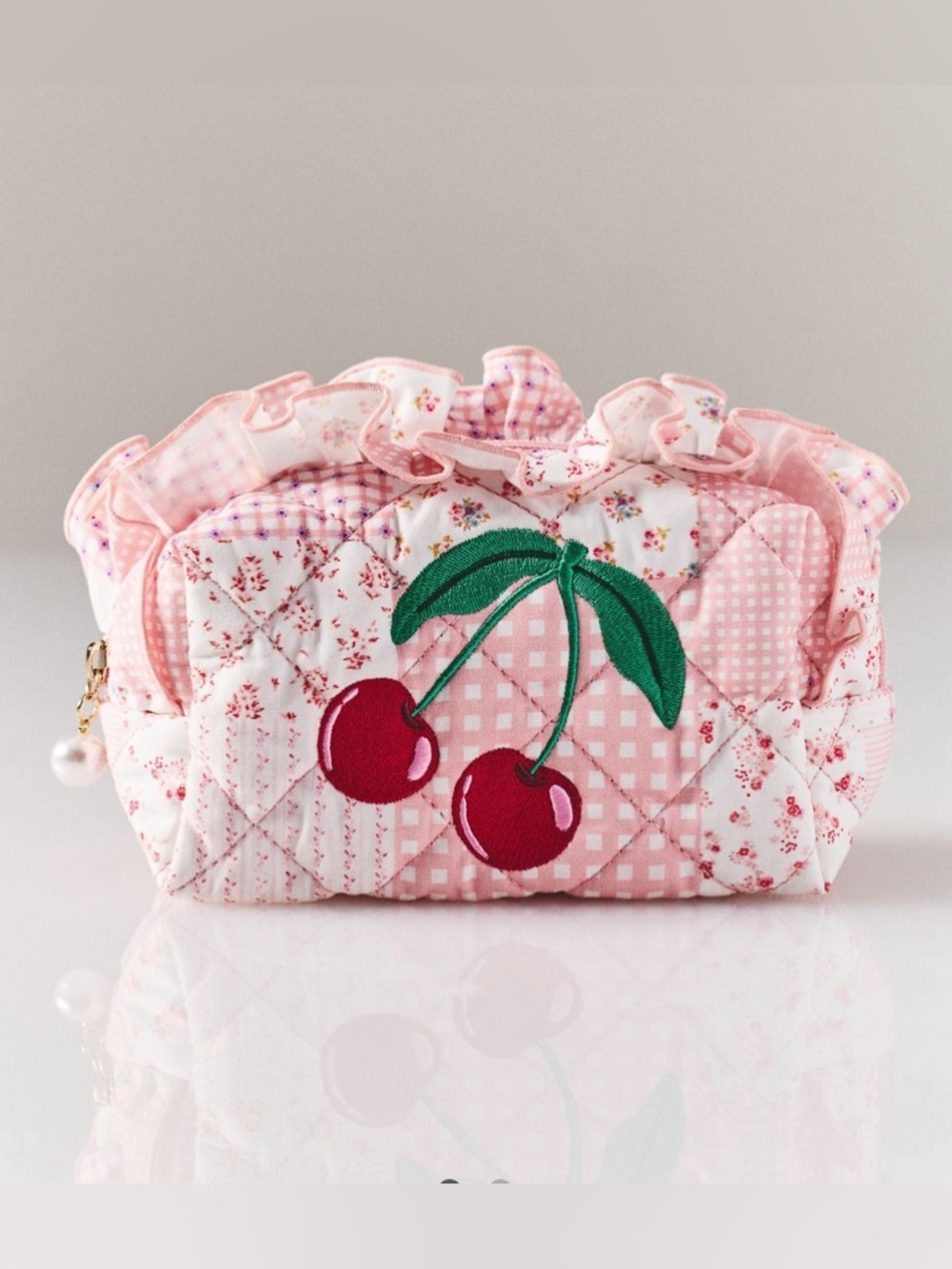 Shiraleah Quilted Cherry Valentine Cosmetic Bag